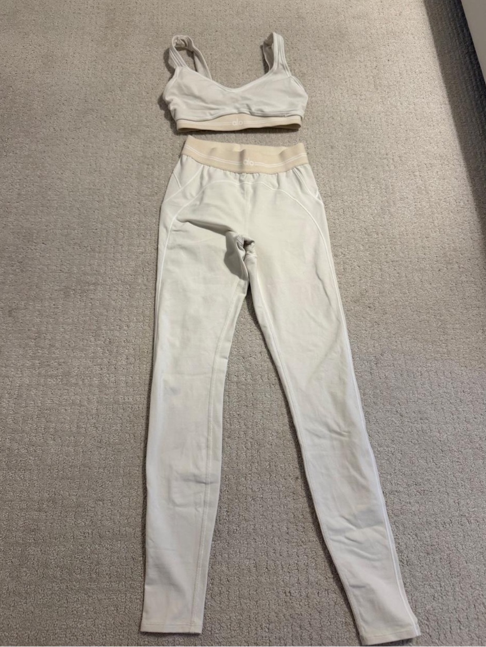 ALO Yoga Cream High-Rise Leggings with Matching Crop Bra